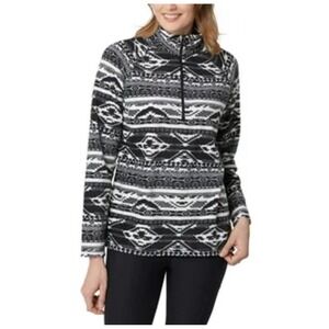 Eddie Bauer Womens Fleece Pullover Aztec Print Quarter Zip Black White Sz Medium